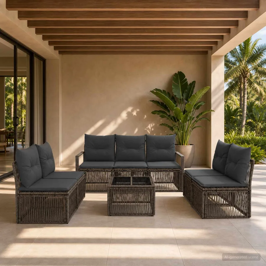 Ensemble de canapé de jardin 8 pcs Gris polyrotin