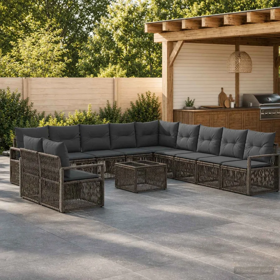 Ensemble de canapé de jardin 12 pcs Gris polyrotin
