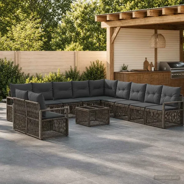 Ensemble de canapé de jardin 12 pcs Gris polyrotin