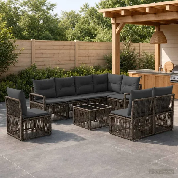 Ensemble de canapé de jardin 9 pcs Gris polyrotin