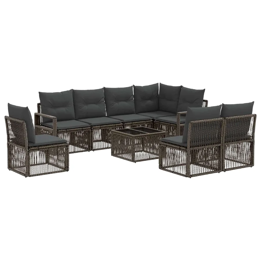 Ensemble de canapé de jardin 9 pcs Gris polyrotin - 2