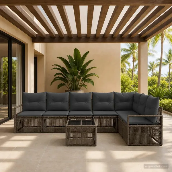 Ensemble de canapé de jardin 8 pcs Gris polyrotin