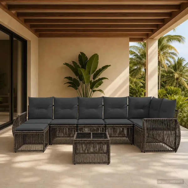 Ensemble de canapé de jardin 8 pcs Gris et Gris foncé polyrotin