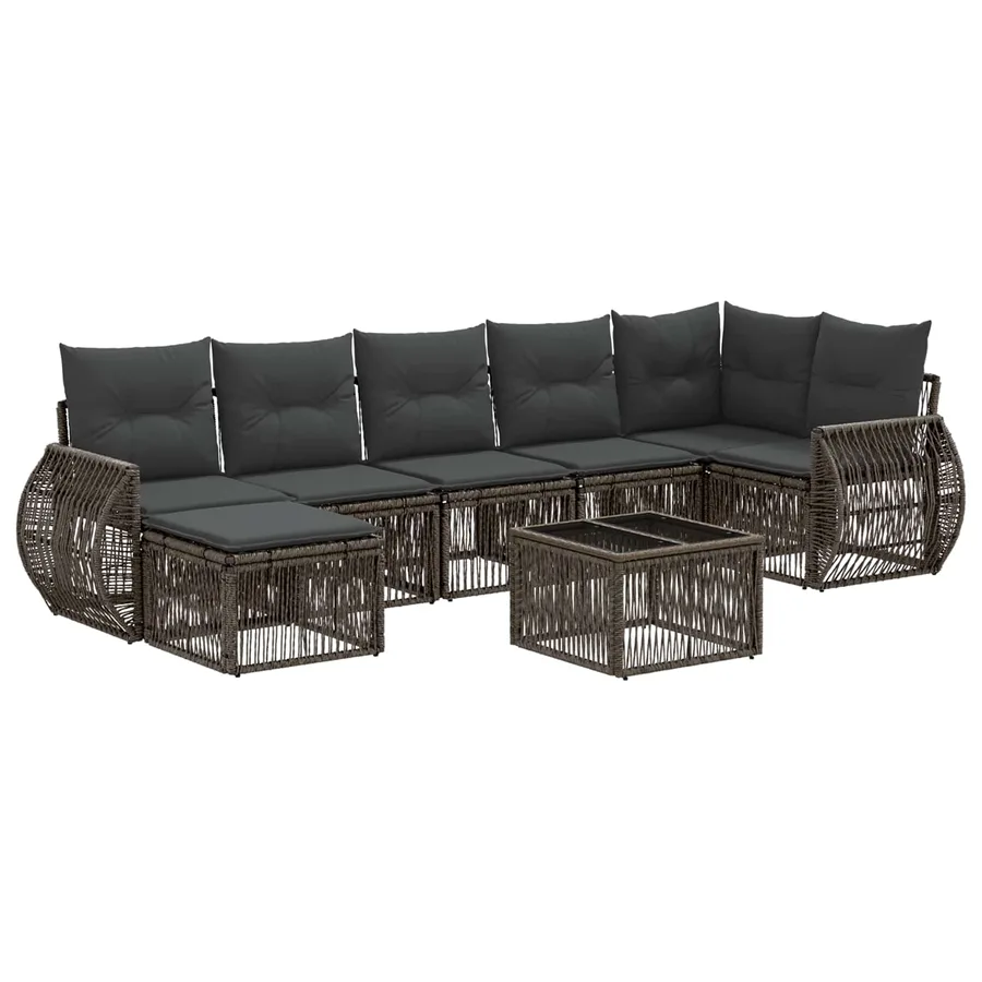 Ensemble de canapé de jardin 8 pcs Gris et Gris foncé polyrotin - 2