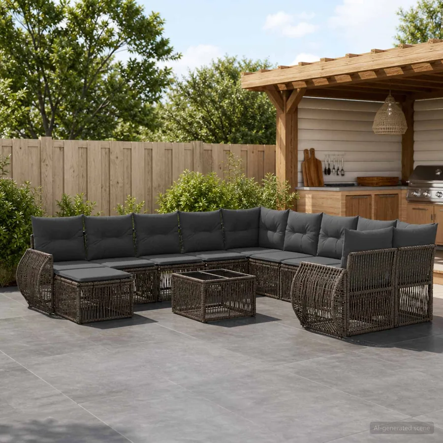 Ensemble de canapé de jardin 12 pcs Gris polyrotin
