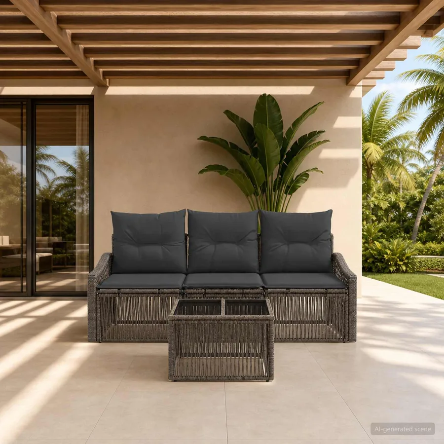 Ensemble de canapé de jardin 4 pcs Gris polyrotin