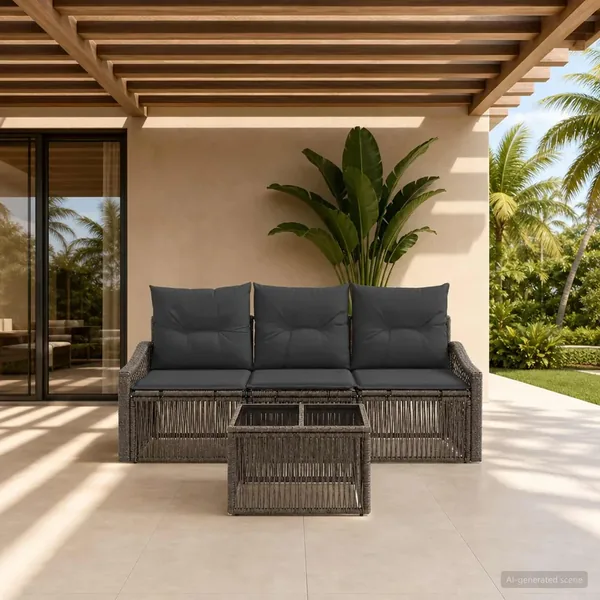 Ensemble de canapé de jardin 4 pcs Gris polyrotin