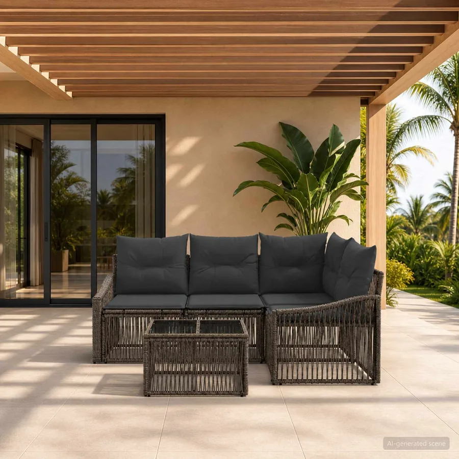 Ensemble de canapé de jardin 5 pcs Gris polyrotin