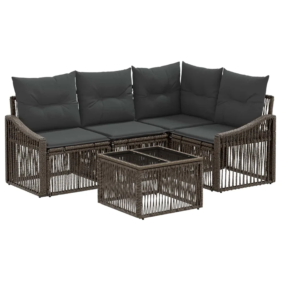 Ensemble de canapé de jardin 5 pcs Gris polyrotin - 2