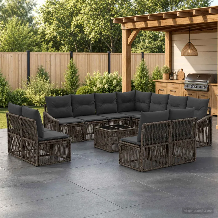 Ensemble de canapé de jardin 12 pcs Gris polyrotin
