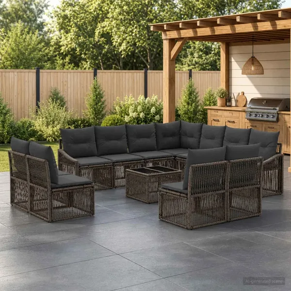 Ensemble de canapé de jardin 12 pcs Gris polyrotin