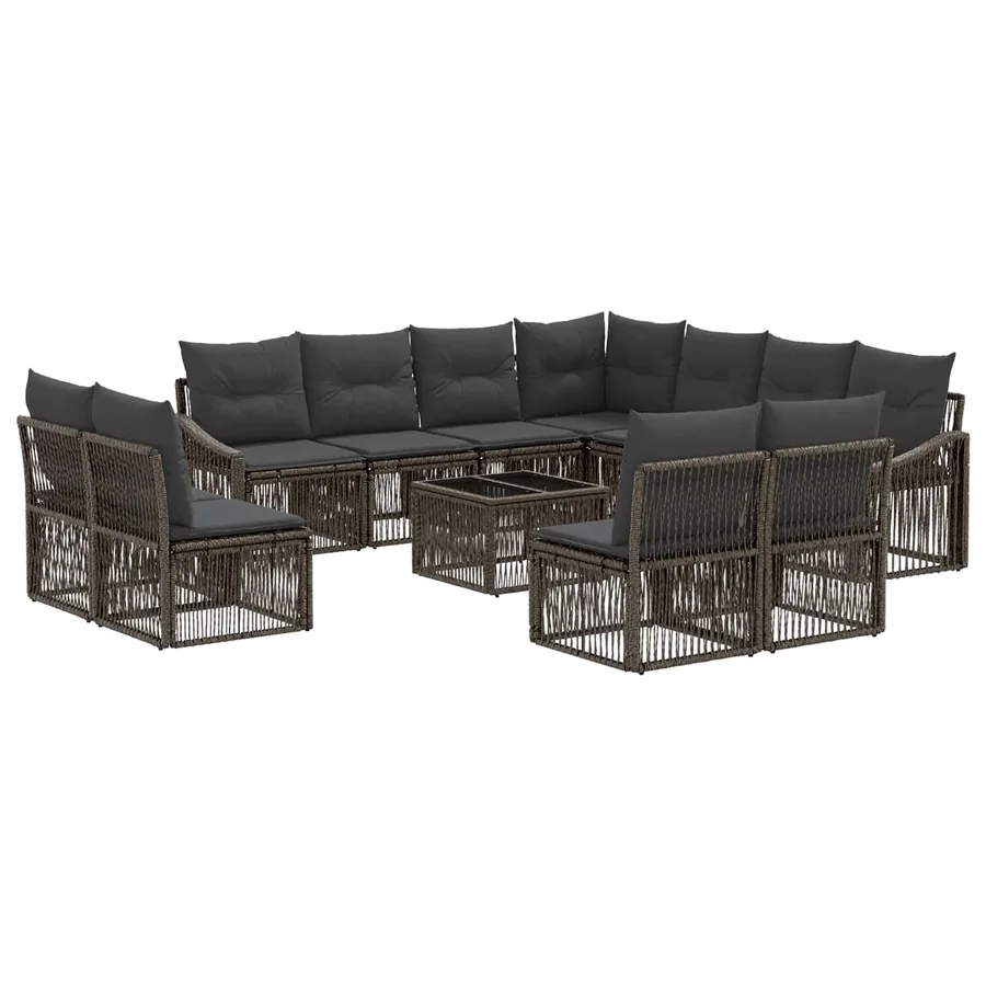 Ensemble de canapé de jardin 12 pcs Gris polyrotin - 2