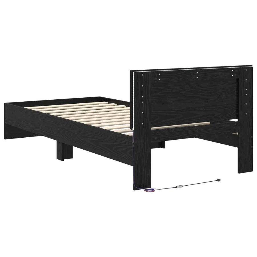 Cadre de lit avec LED Chêne noir 80 x 200 cm Bois d'ingénierie - 7