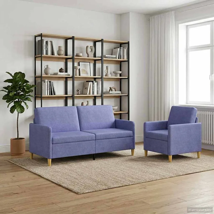 Canapé avec rangement 2 pcs Bleu denim Polyester