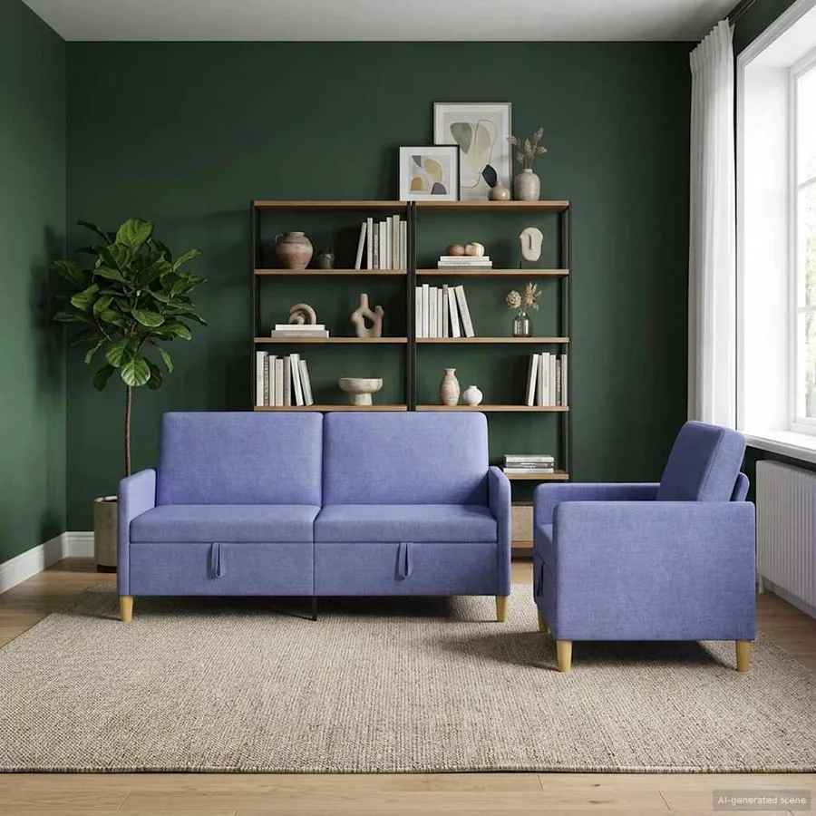 Canapé avec rangement 2 pcs Bleu denim Polyester - 3