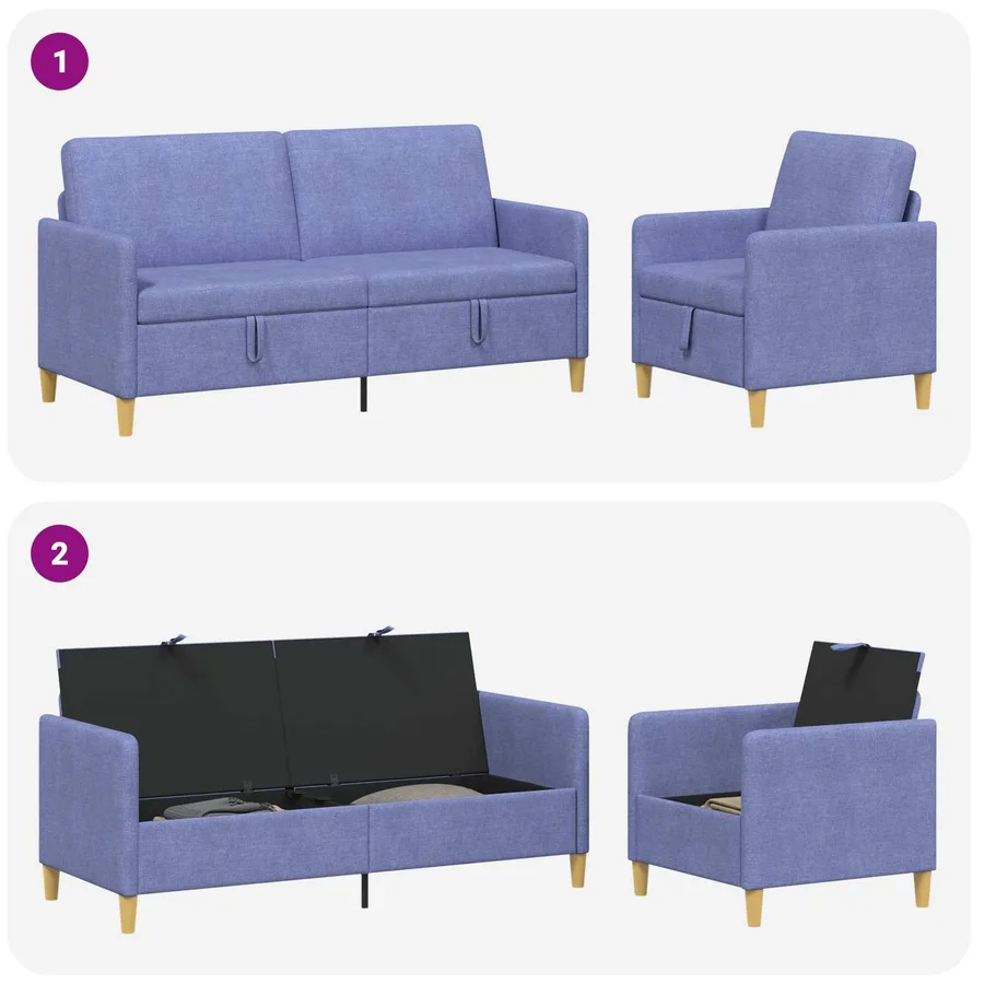 Canapé avec rangement 2 pcs Bleu denim Polyester - 4
