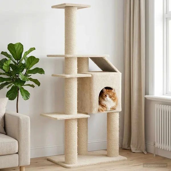 Arbre à chat avec poteaux à griffer en sisal Crème 183 cm