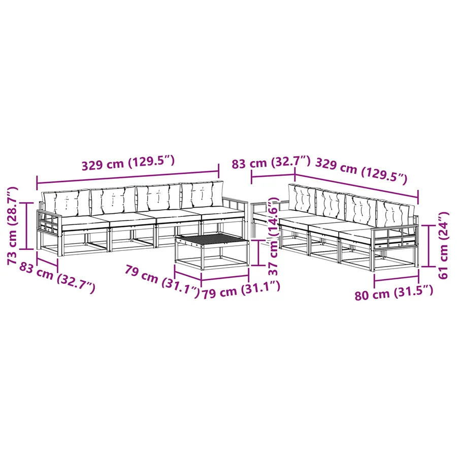 Ensemble de canapés d'extérieur 9 pcs Blanc et anthracite - 7