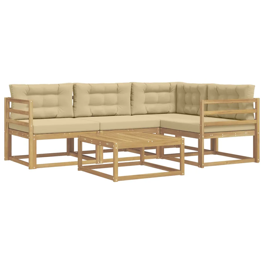 Ensemble de canapés d'extérieur 5 pcs Blanc et Beige - 2