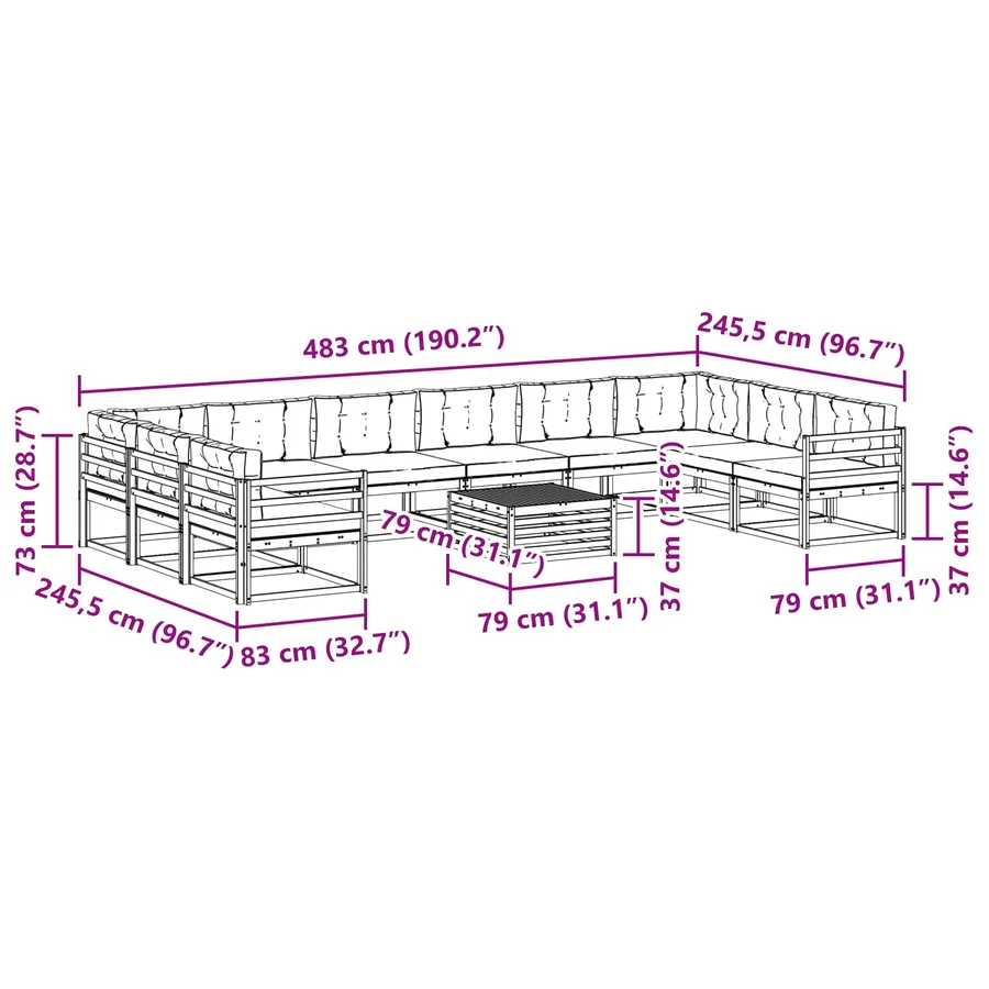 Ensemble de canapés d'extérieur 11 pcs Blanc et Beige - 8