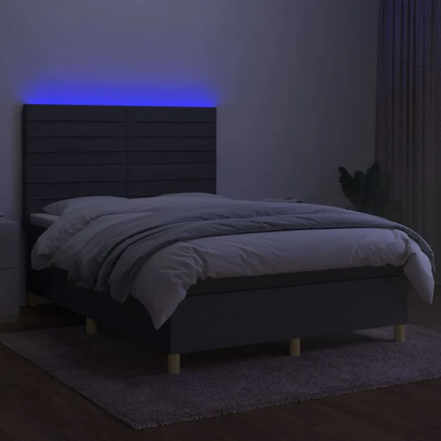 Sommier à lattes de lit et matelas et LED Gris foncé 140x190 cm - 4