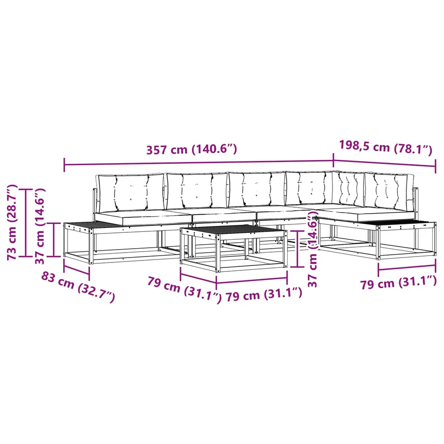 Ensemble de canapés d'extérieur Blanc 79 x 79 x 37 cm Polyester - 8