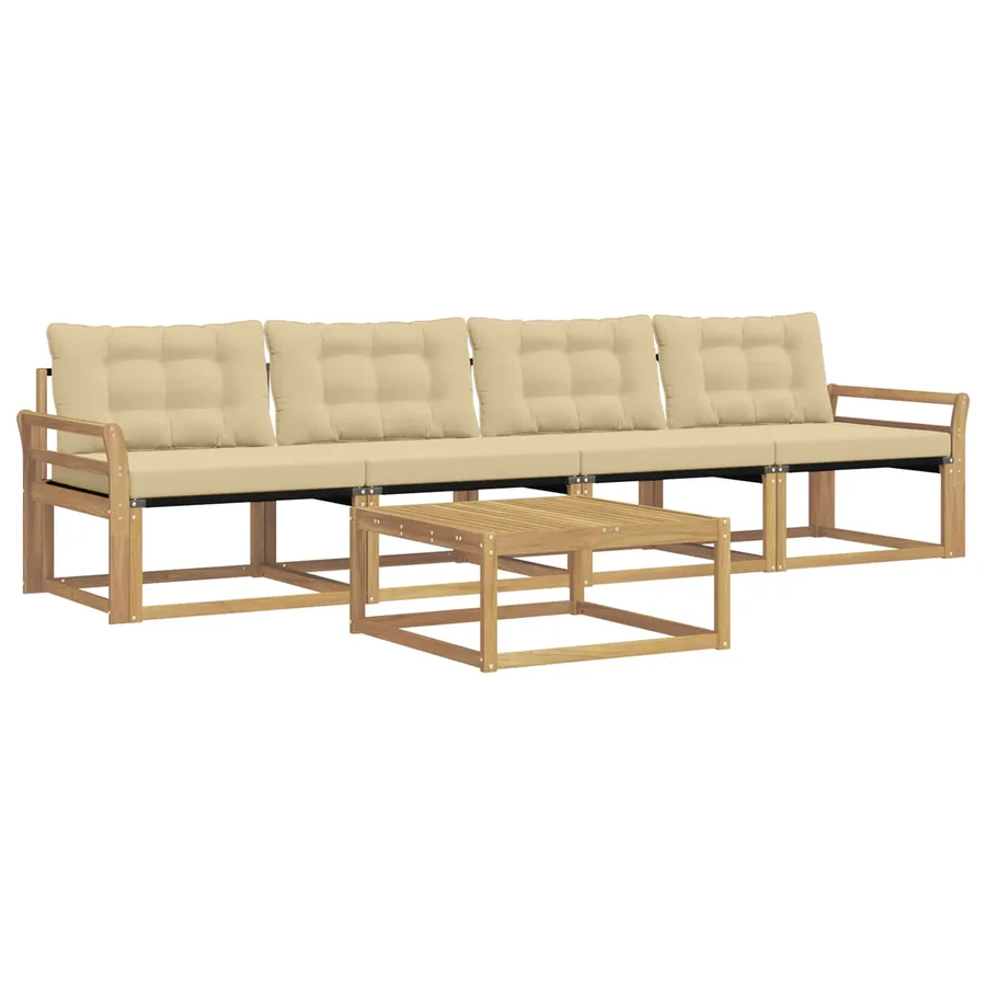 Ensemble de canapés d'extérieur 5 pcs Blanc et Beige - 2
