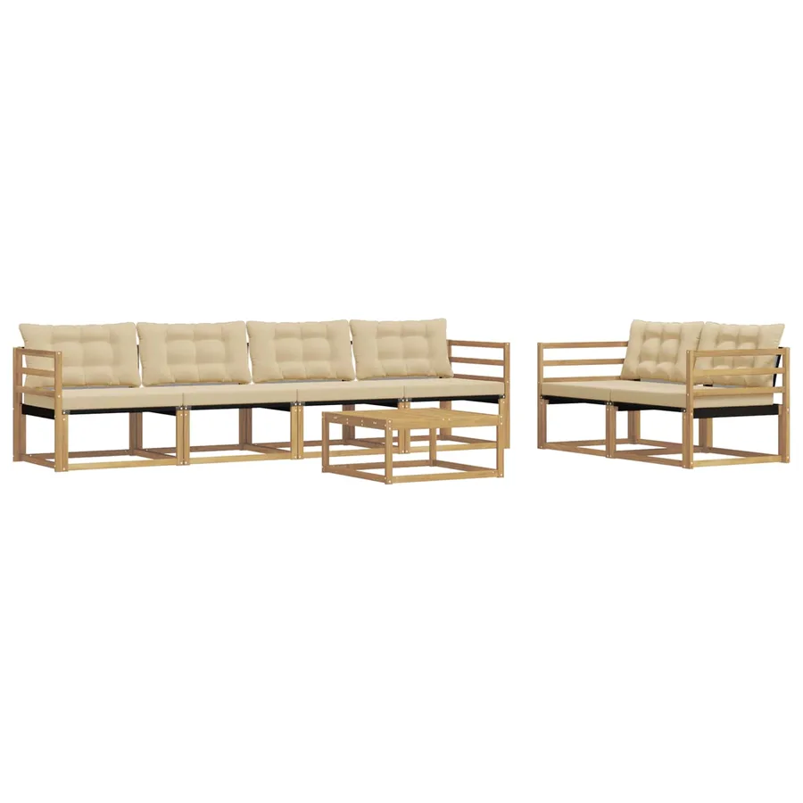 Ensemble de canapés d'extérieur 7 pcs Blanc et Beige - 2