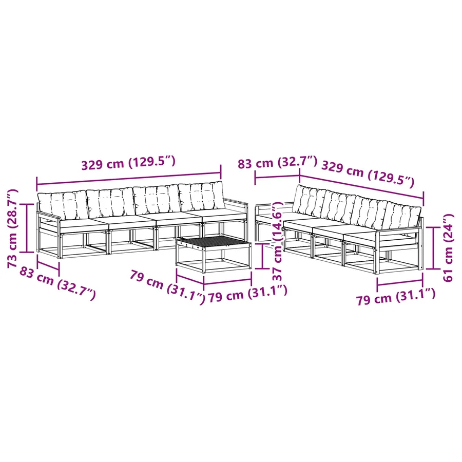 Ensemble de canapés d'extérieur 9 pcs Blanc et crème - 8