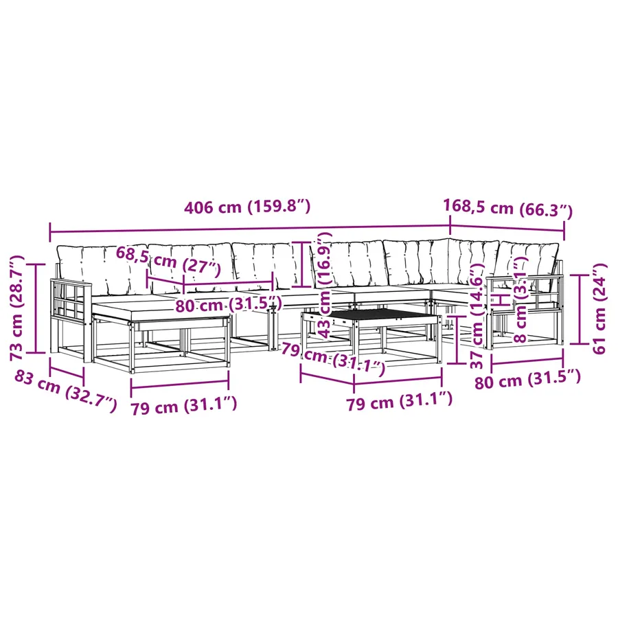 Ensemble de canapés d'extérieur 8 pcs Blanc et noir - 12