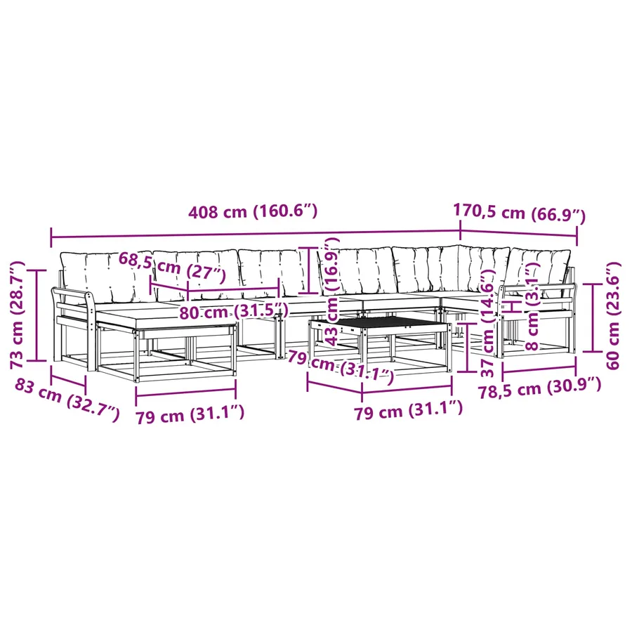 Ensemble de canapés d'extérieur 8 pcs Blanc et noir - 12