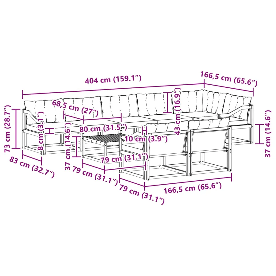 Ensemble de canapés d'extérieur 9 pcs Blanc et gris clair - 8