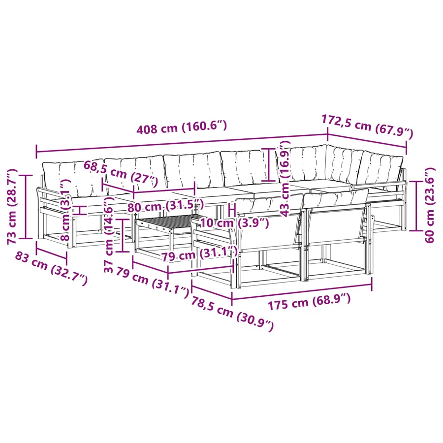 Ensemble de canapés d'extérieur 9 pcs Blanc et crème - 10