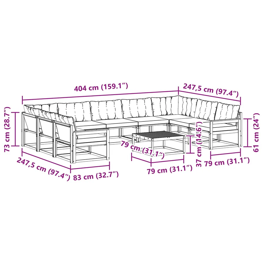 Ensemble de canapés d'extérieur 10 pcs Blanc et crème - 8