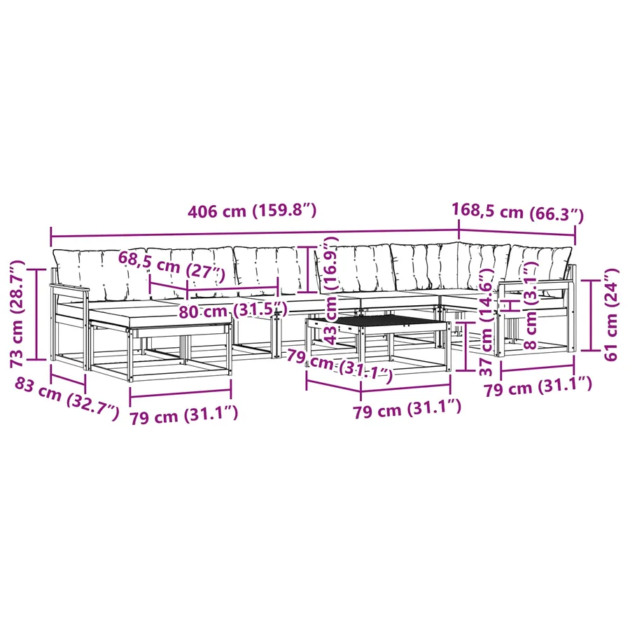 Ensemble de canapés d'extérieur 8 pcs Blanc et noir - 12