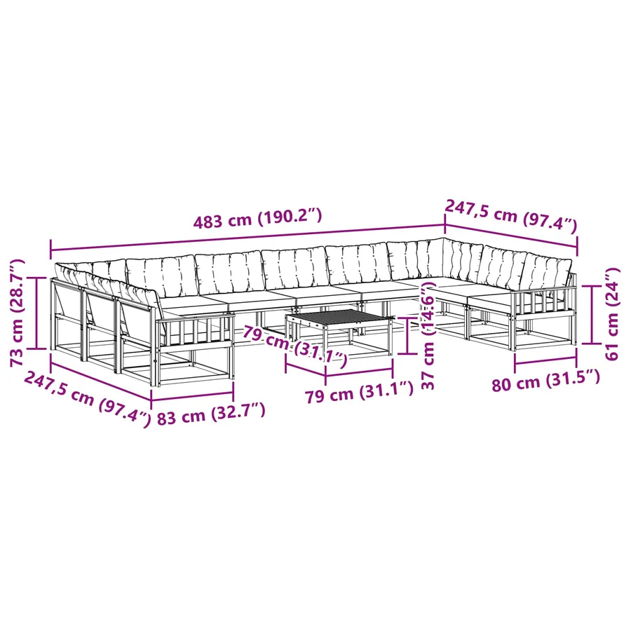 Ensemble de canapés d'extérieur 11 pcs Blanc et crème - 8