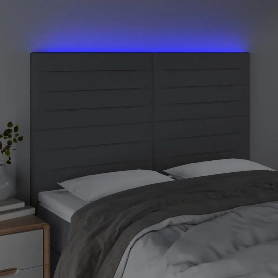 Tête de lit à LED Gris foncé 144x5x118/128 cm Tissu - 3