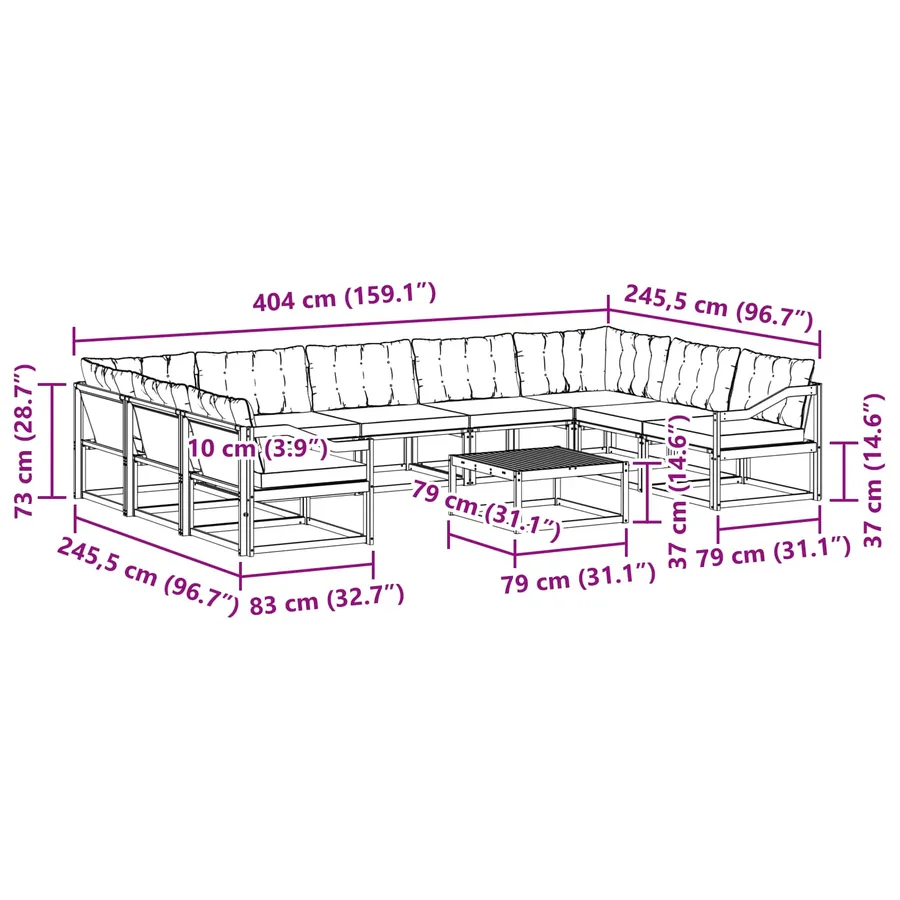 Ensemble de canapés d'extérieur 10 pcs Blanc et Beige - 10
