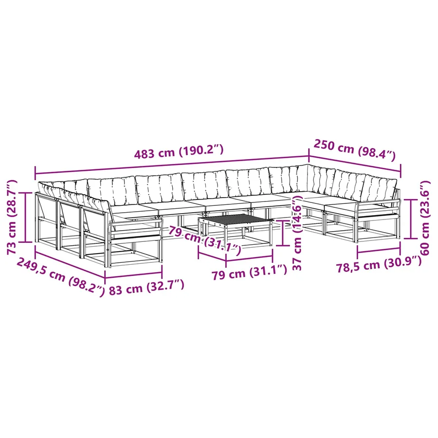 Ensemble de canapés d'extérieur 11 pcs Blanc et gris clair - 8