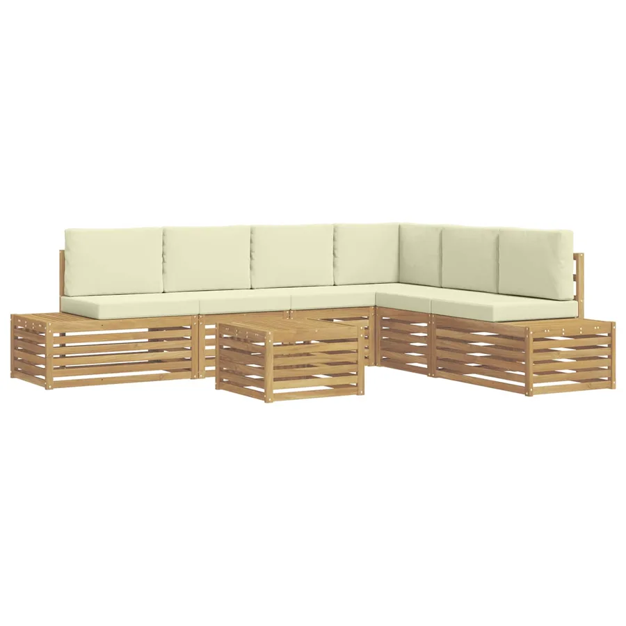 7 pcs Ensemble de canapés d'extérieur Polyester Blanc et crème - 2