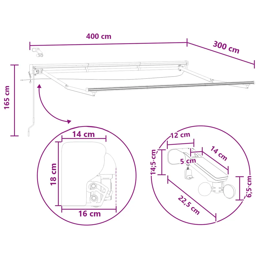 Auvent rétractable électrique Sable 4 × 3 m - 12