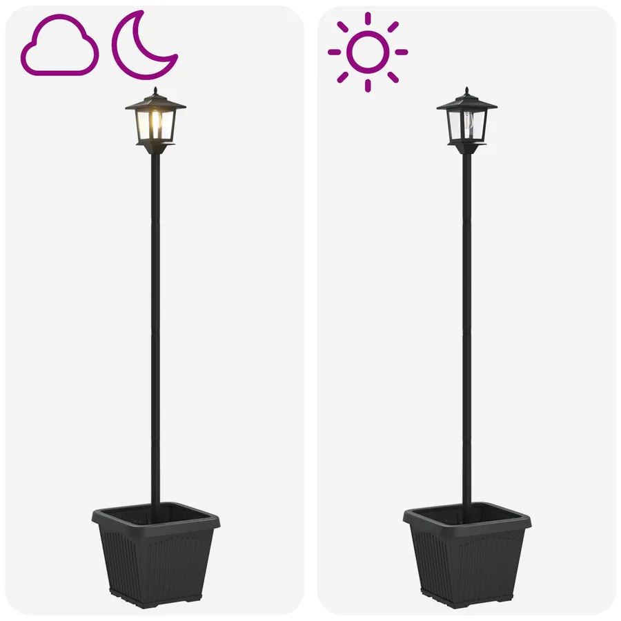 Lampadaire solaire avec pot de fleurs Noir 32 x 32 x 158 cm - 9