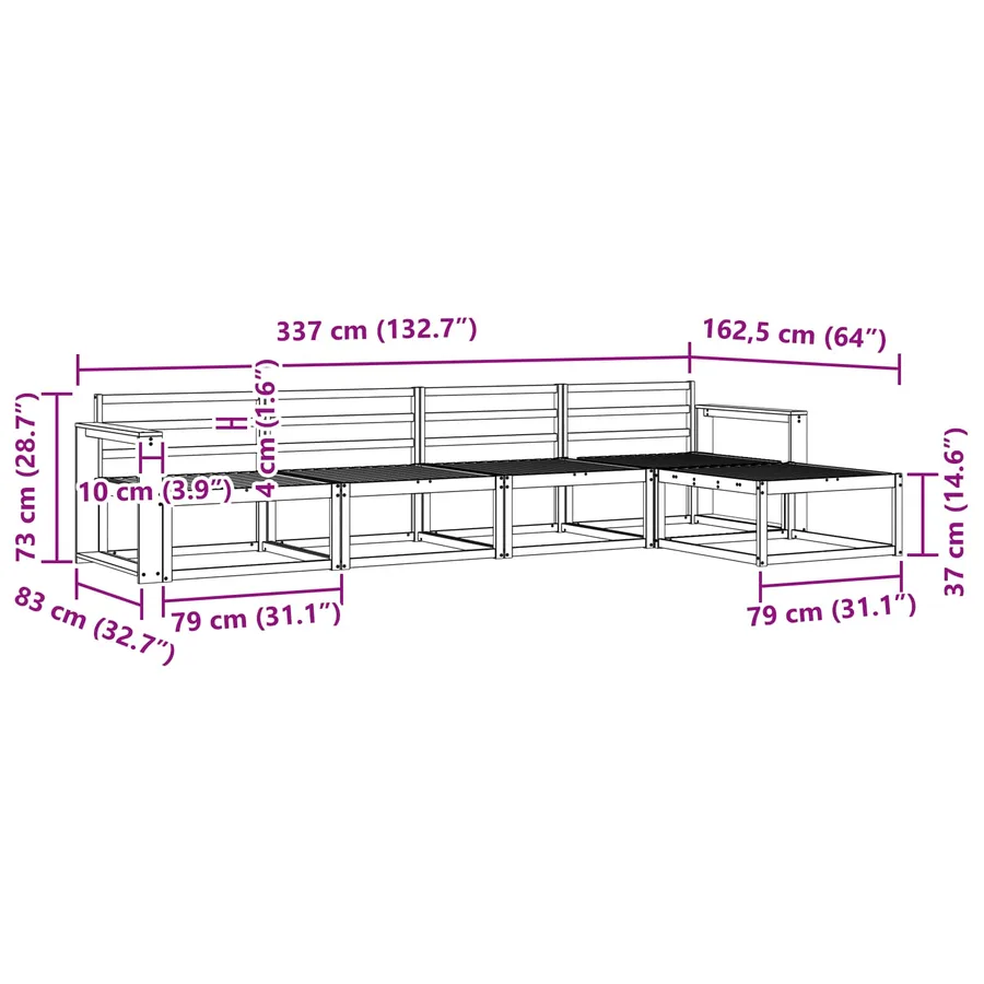 Ensemble de canapés d'extérieur 5 pcs Blanc 337 x 162,5 x 73 cm - 7