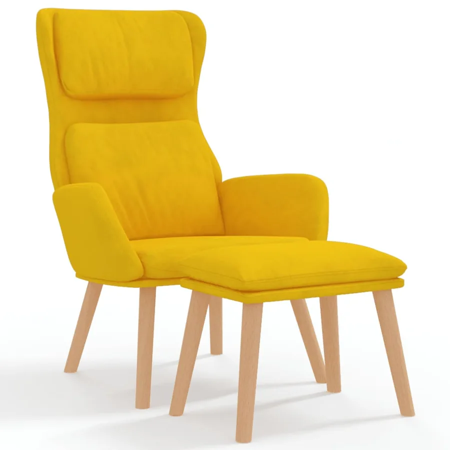Chaise de détente et repose-pied Jaune moutarde Velours - 2