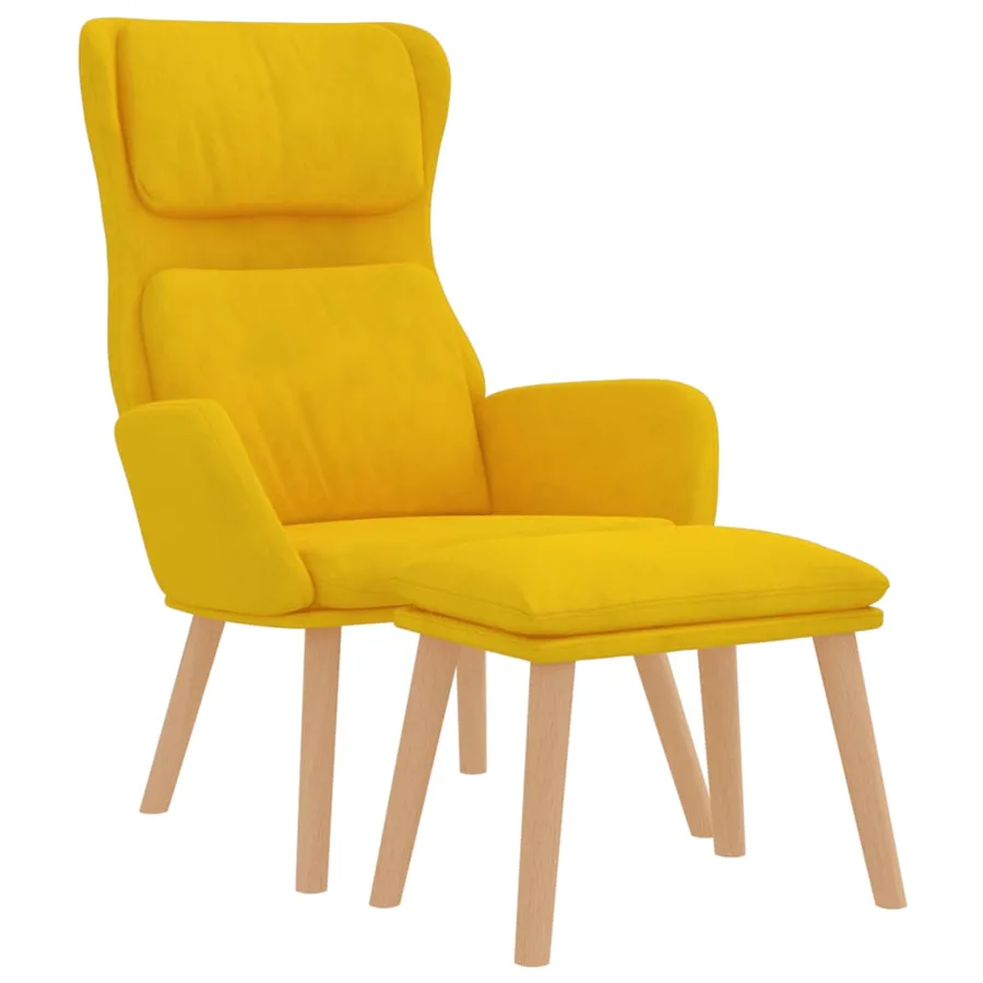 Chaise de détente et repose-pied Jaune moutarde Velours - 3