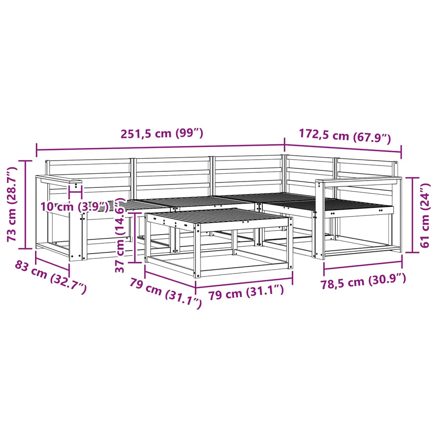 Ensemble de canapés d'extérieur 5 pcs Blanc 79 x 79 x 37 cm - 8