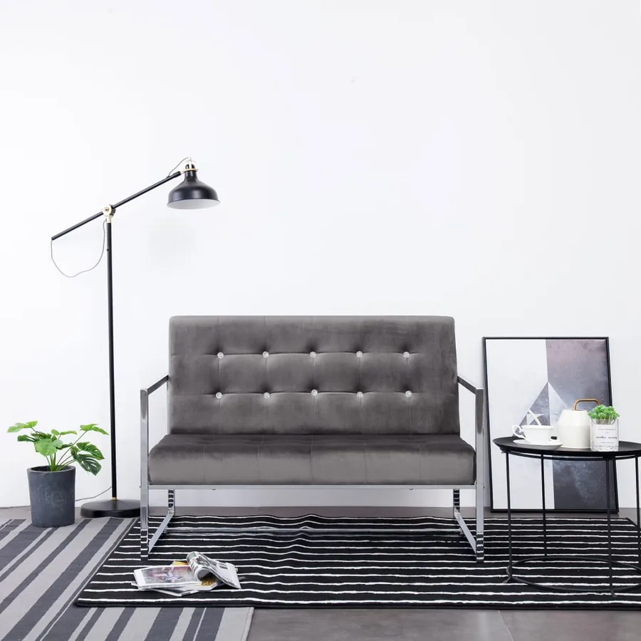 Canapé à 2 places avec accoudoirs gris foncé chrome et velours