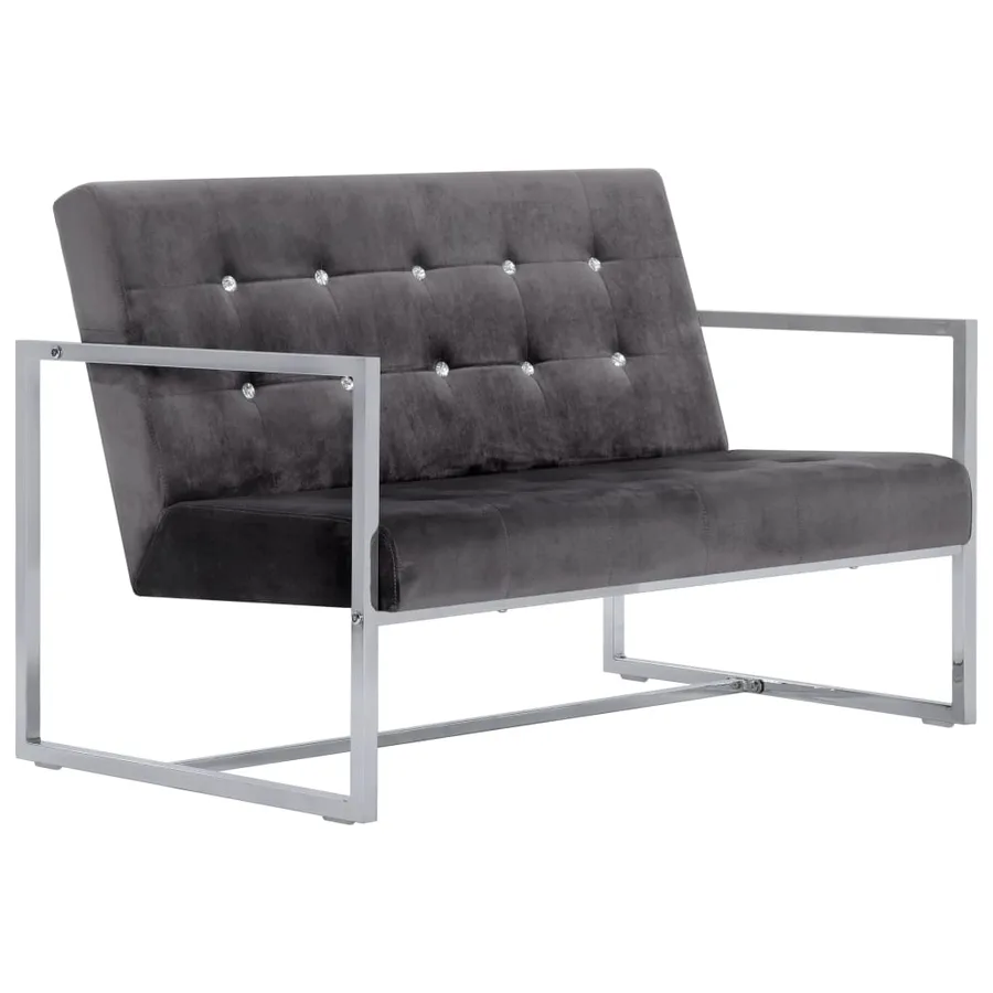 Canapé à 2 places avec accoudoirs gris foncé chrome et velours - 2