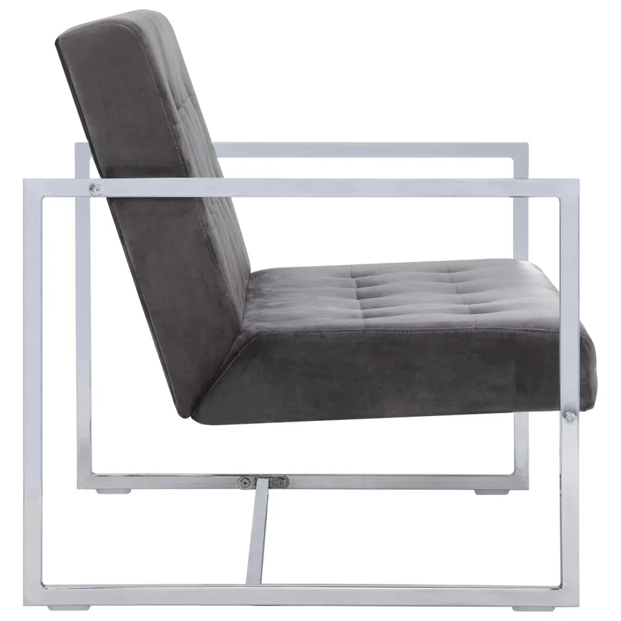 Canapé à 2 places avec accoudoirs gris foncé chrome et velours - 4
