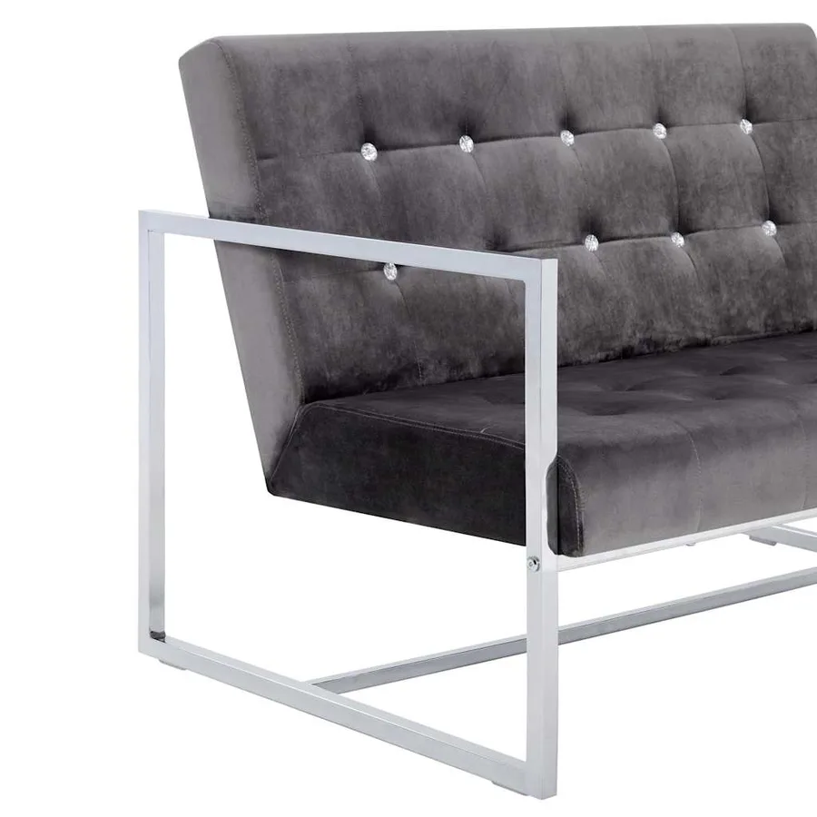 Canapé à 2 places avec accoudoirs gris foncé chrome et velours - 6